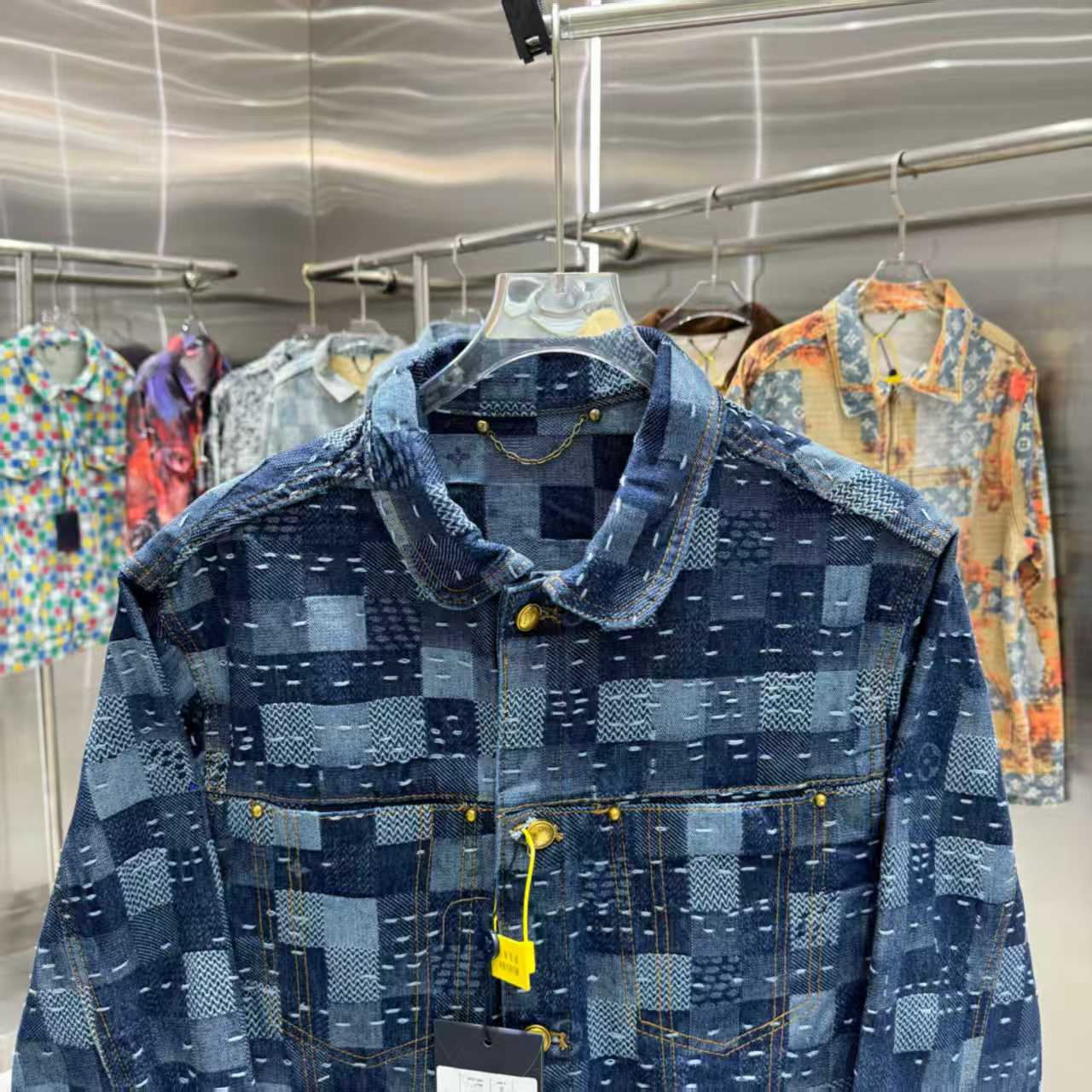 Checkered denim jacket