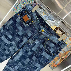 Plaid embroidered denim pants