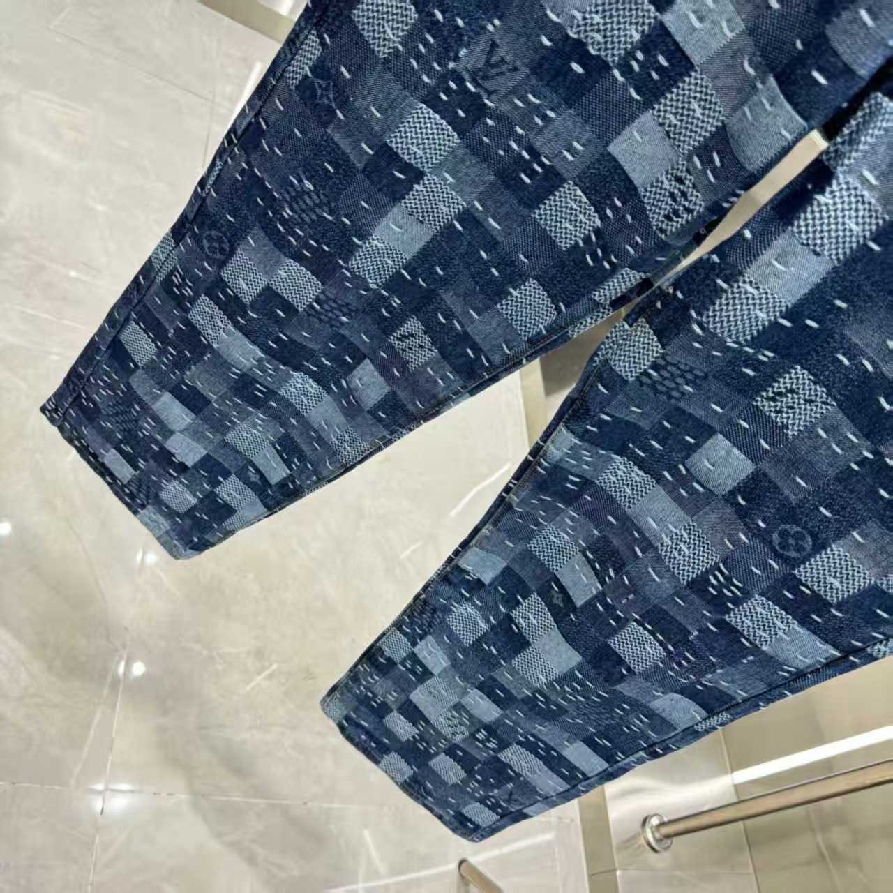 Plaid embroidered denim pants