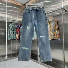 Ripped letter straight leg jeans