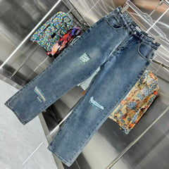 Ripped letter straight leg jeans