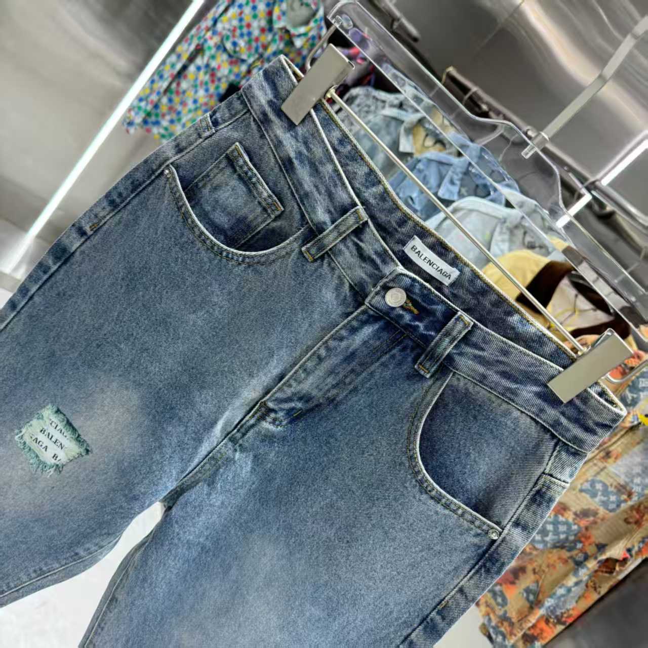 Ripped letter straight leg jeans