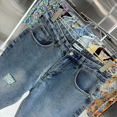 Ripped letter straight leg jeans