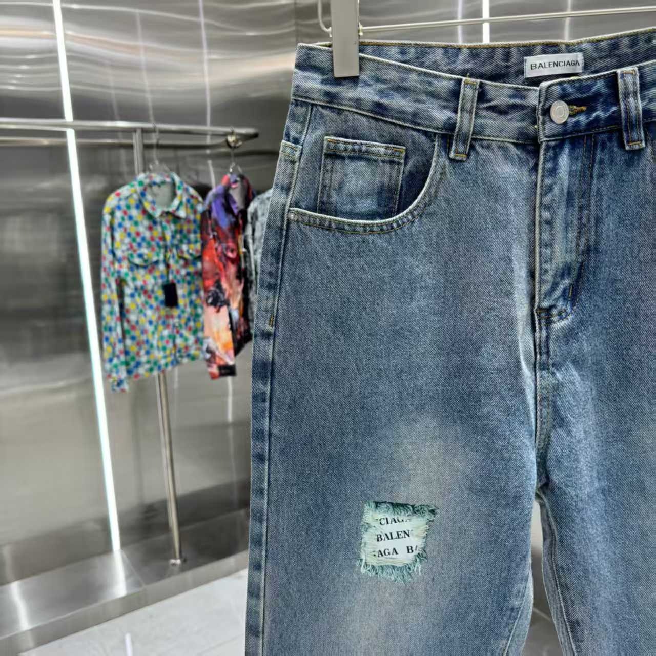 Ripped letter straight leg jeans