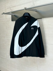 Embroidered letter color blocked large circular zipper jacket