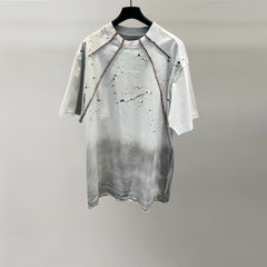 Embroidered patchwork short sleeved shirt