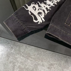 Letter graffiti unisex retro washed denim jacket