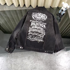 Letter graffiti unisex retro washed denim jacket