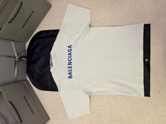 Electric blue letter embroidered short sleeved shirt