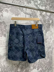 Checkered denim shorts