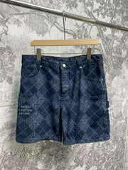 Checkered denim shorts