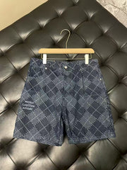 Checkered denim shorts