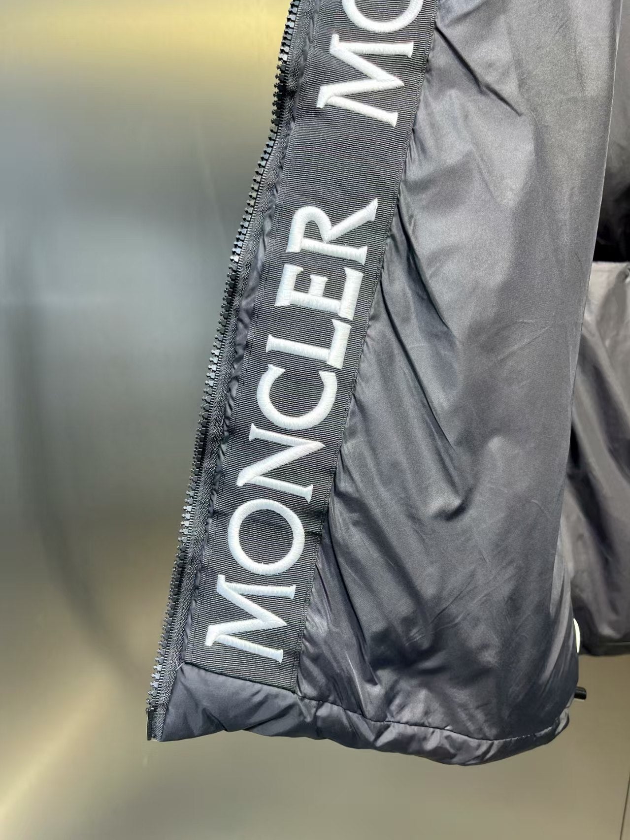 Large woven ribbon embroidered letter down jacket