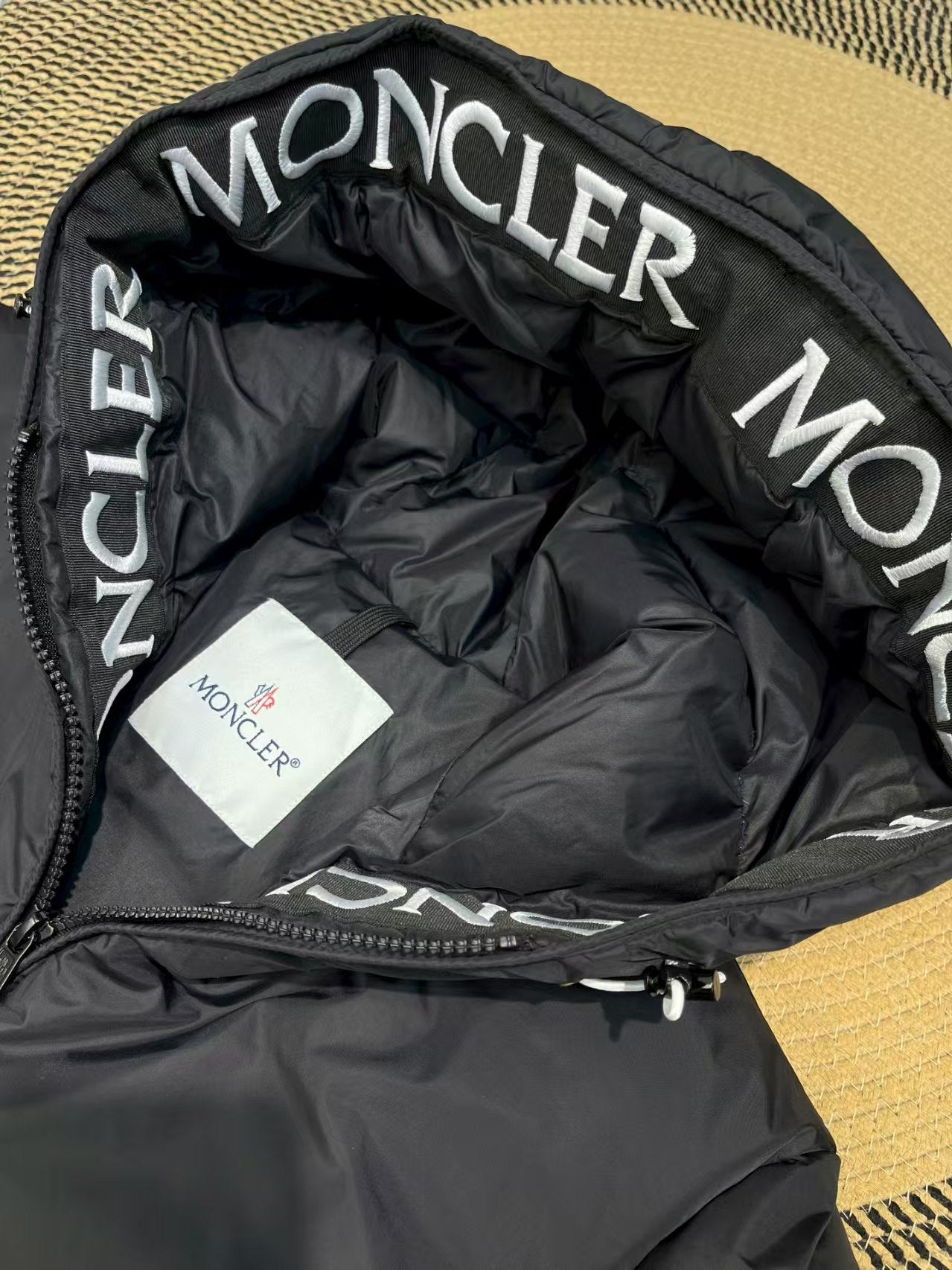 Large woven ribbon embroidered letter down jacket