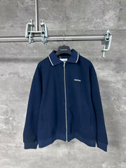 Embroidered stand up collar zipper sweatshirt jacket