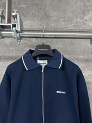 Embroidered stand up collar zipper sweatshirt jacket