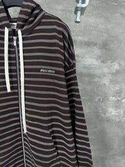 Embroidered hooded zipper jacket