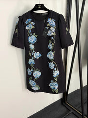 Sparkling nail bead flower short sleeved dress