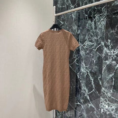 Jacquard knitted short sleeved dress