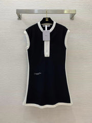 Embroidered zipper sleeveless vest dress