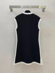 Embroidered zipper sleeveless vest dress