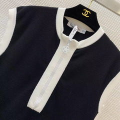 Embroidered zipper sleeveless vest dress