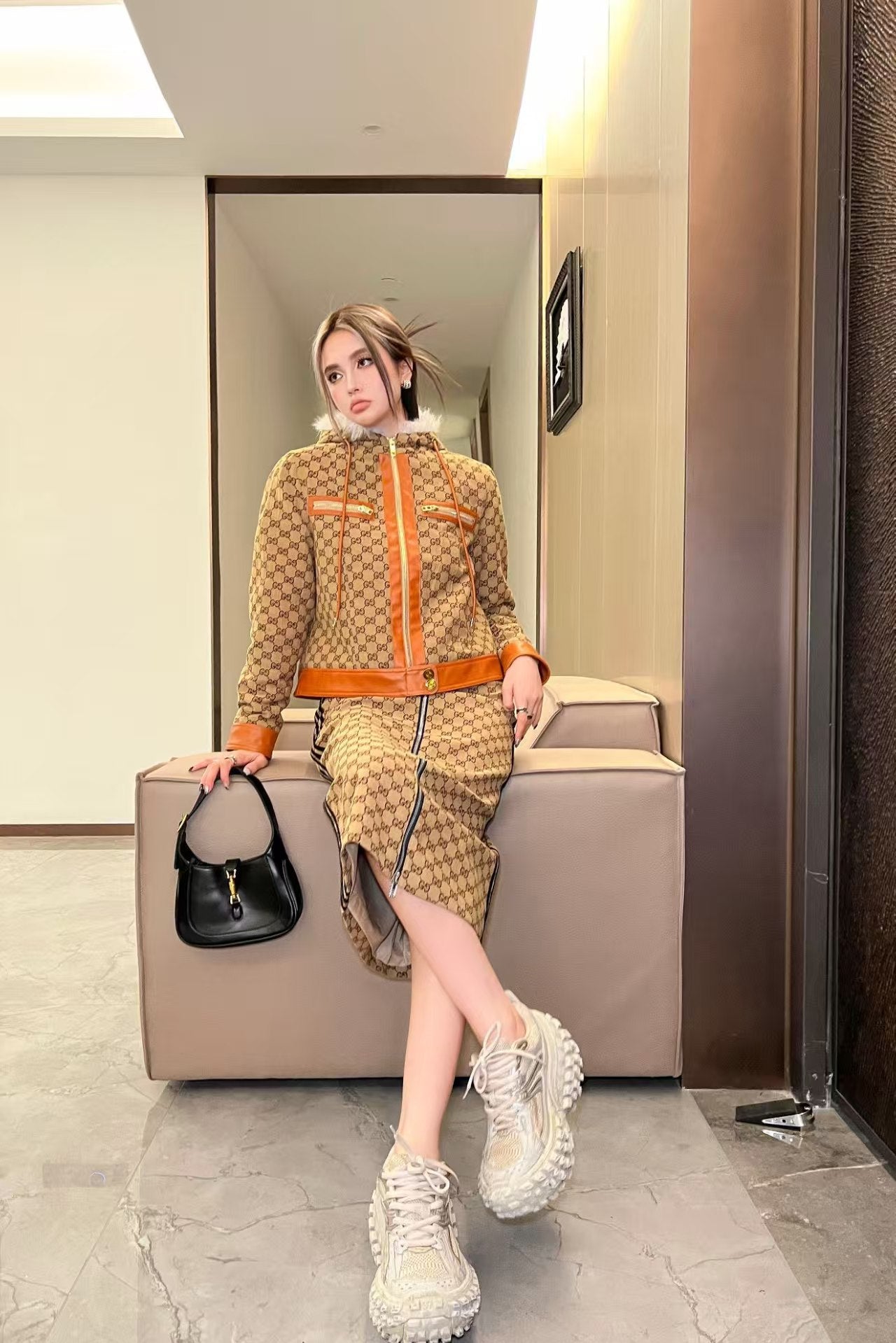 Early autumn new hooded patchwork jacket jacket