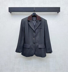 Spliced collar striped suit jacket