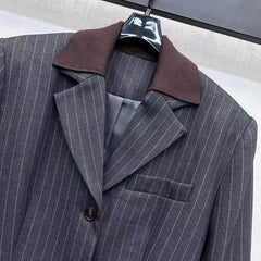 Spliced collar striped suit jacket