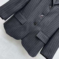 Spliced collar striped suit jacket