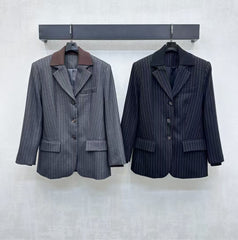 Spliced collar striped suit jacket