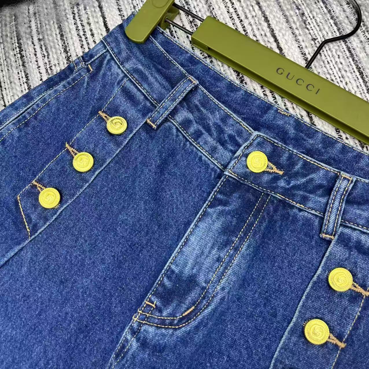 New metal buckle design denim wide leg pants