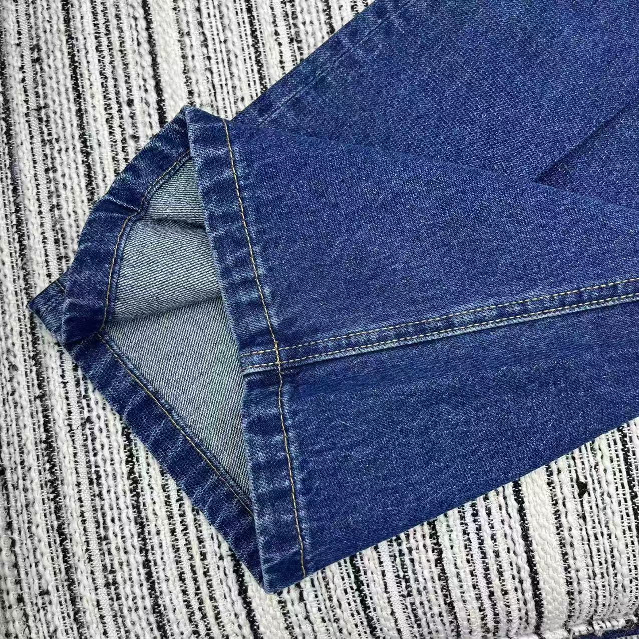 New metal buckle design denim wide leg pants