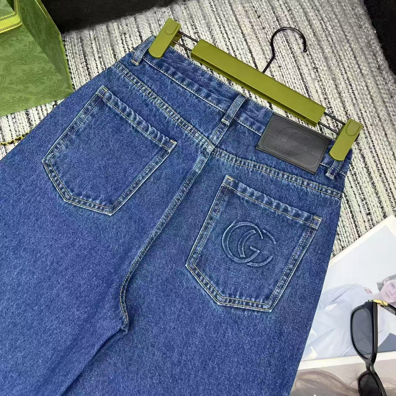 New metal buckle design denim wide leg pants