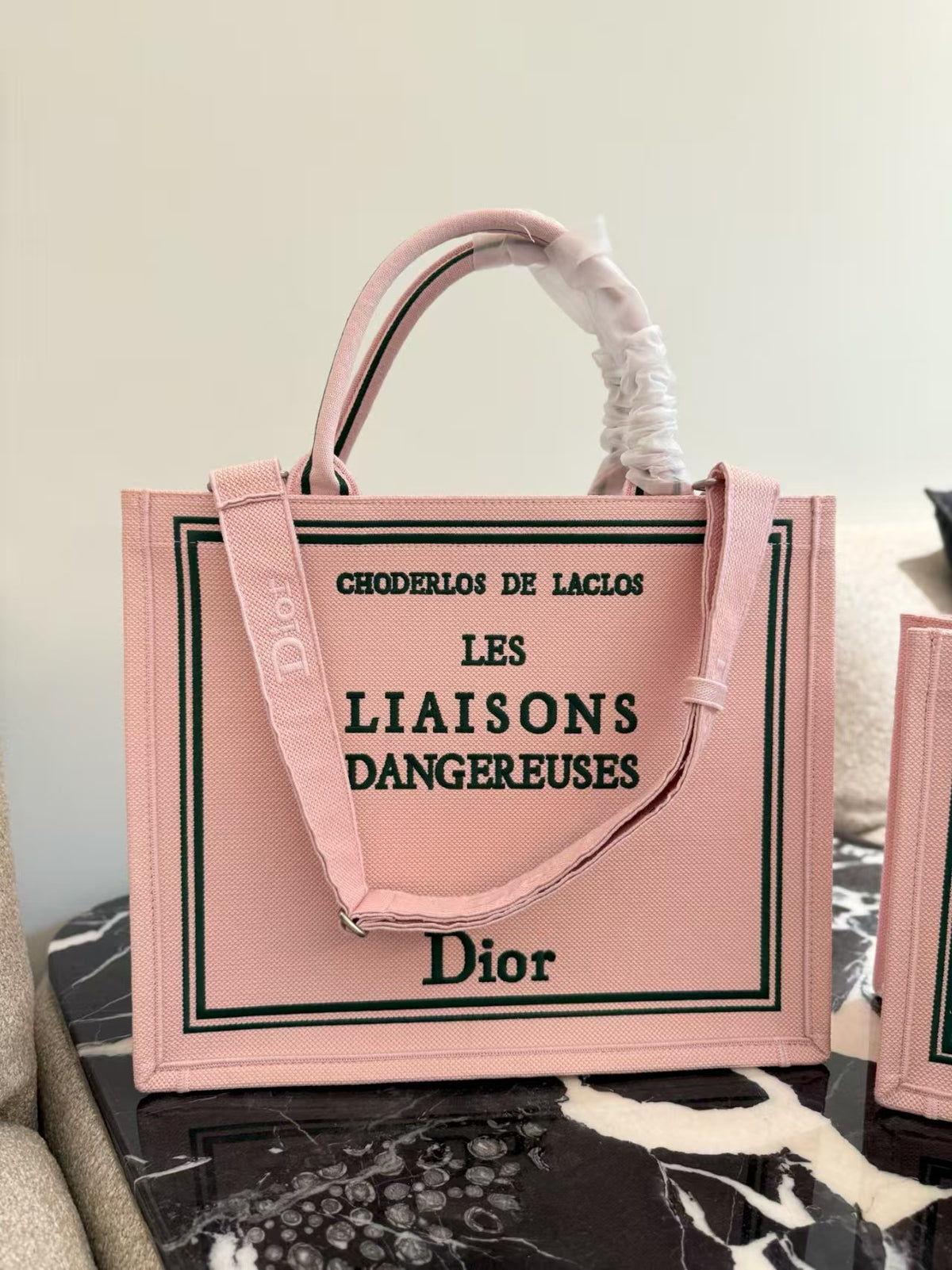 Embroidered Jacquard Letter Tote Bag