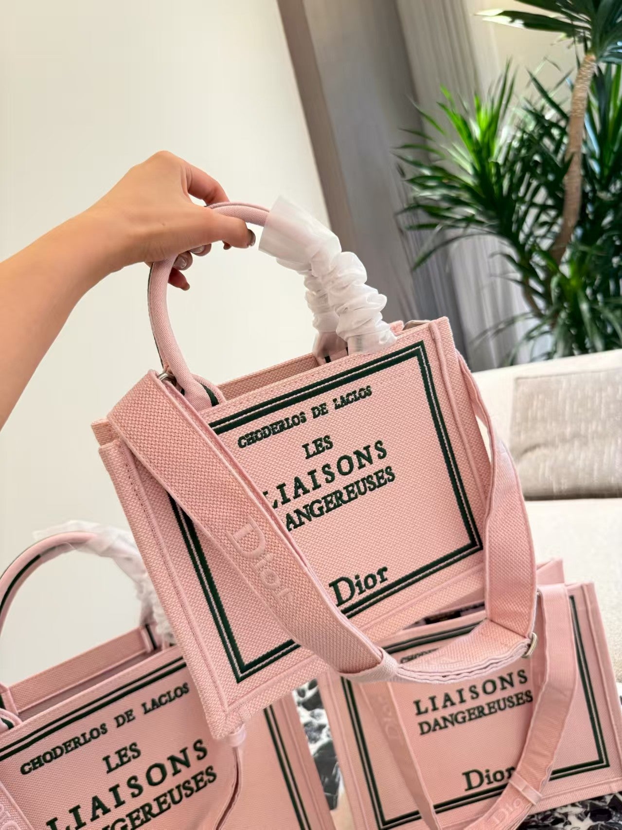 Embroidered Jacquard Letter Tote Bag