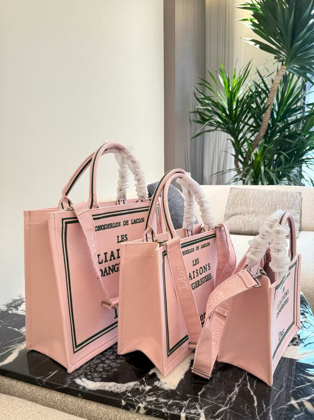 Embroidered Jacquard Letter Tote Bag