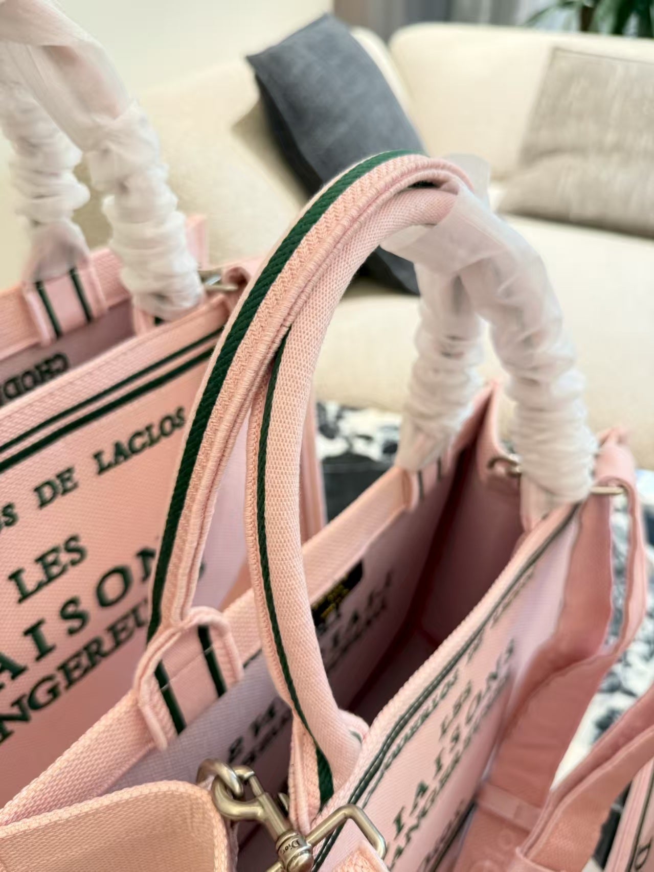 Embroidered Jacquard Letter Tote Bag
