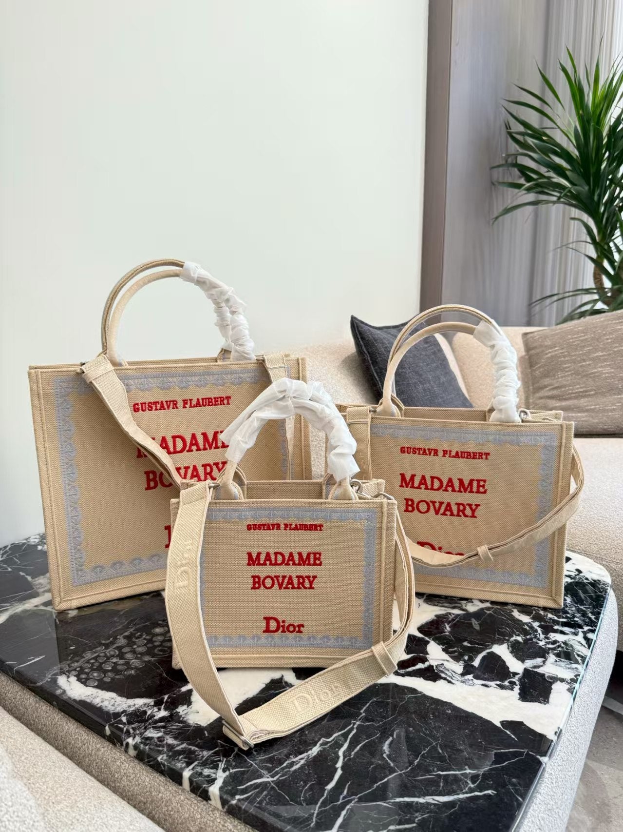 Embroidered Jacquard Letter Tote Bag