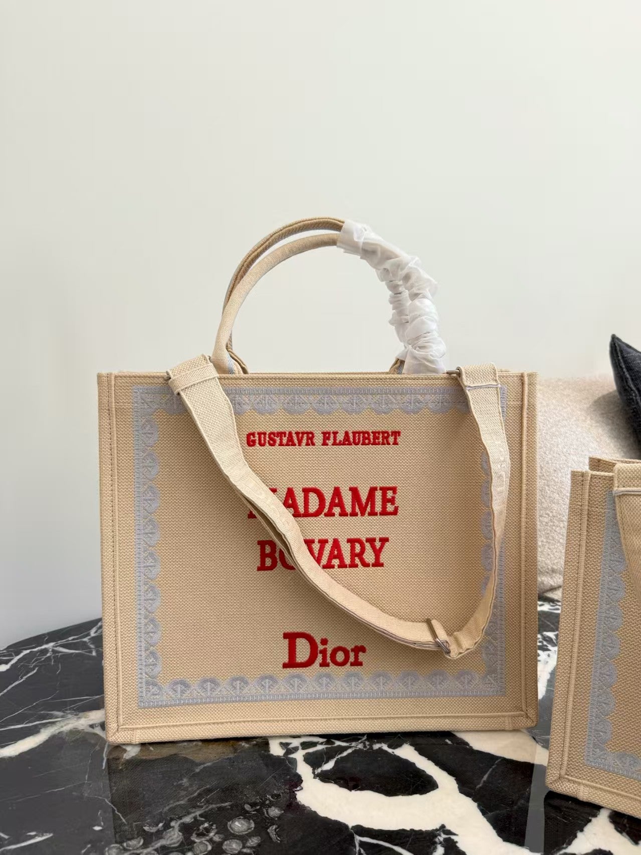 Embroidered Jacquard Letter Tote Bag