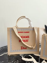 Embroidered Jacquard Letter Tote Bag
