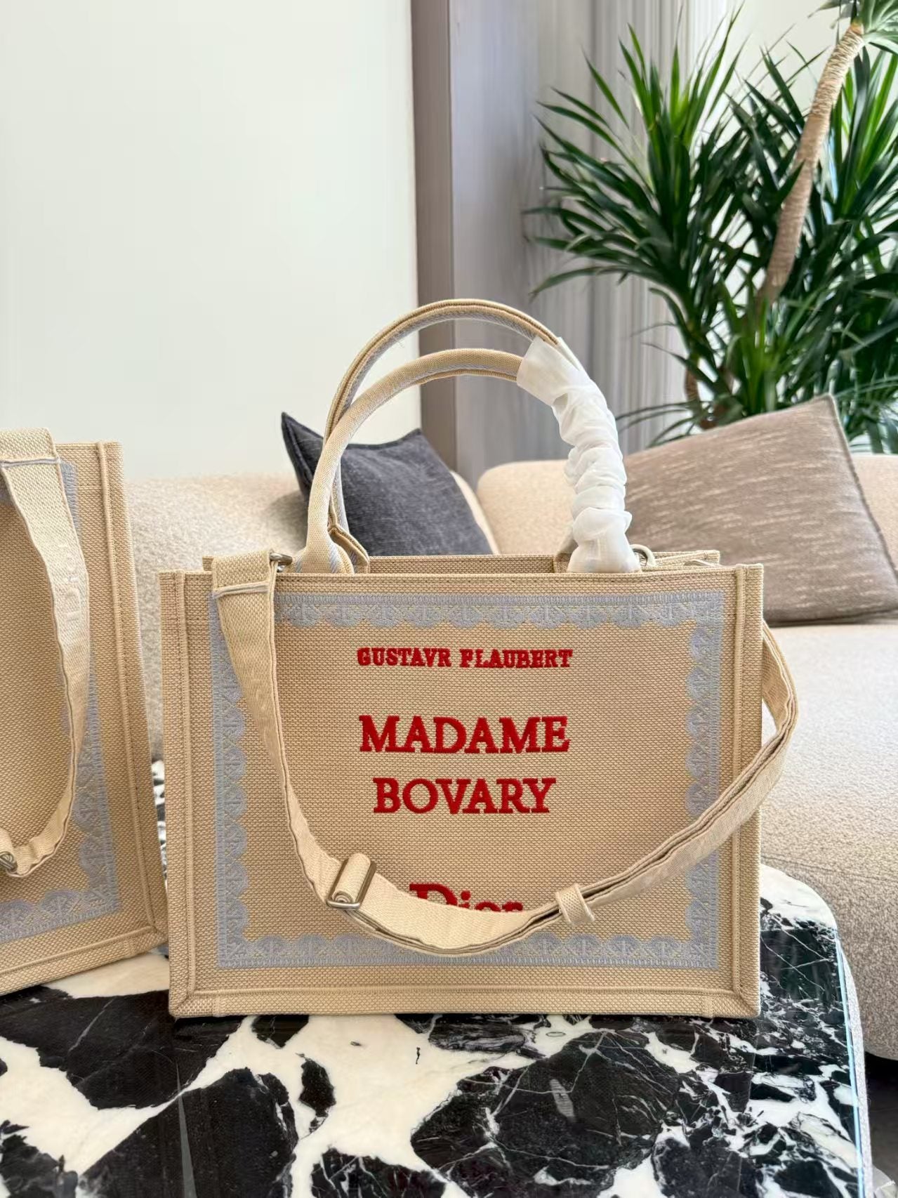 Embroidered Jacquard Letter Tote Bag