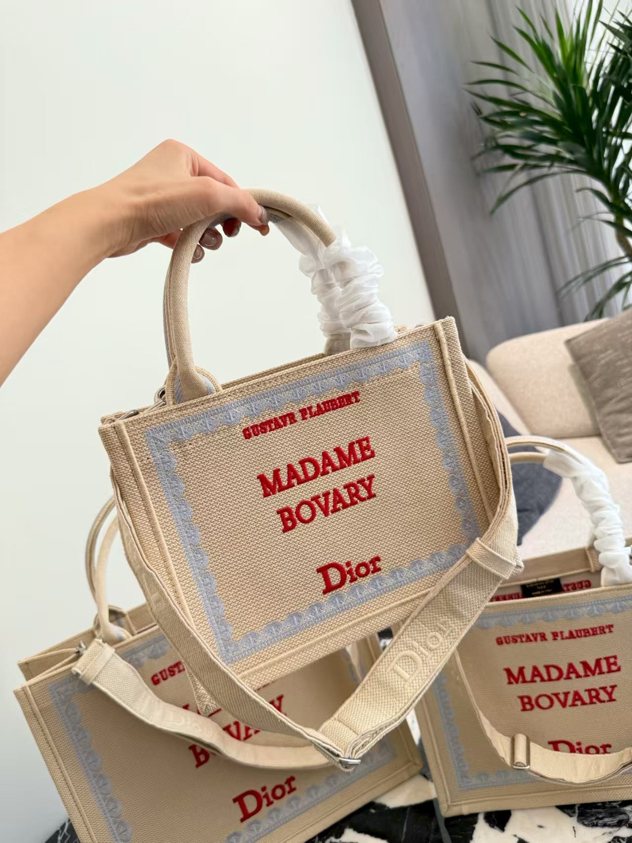 Embroidered Jacquard Letter Tote Bag