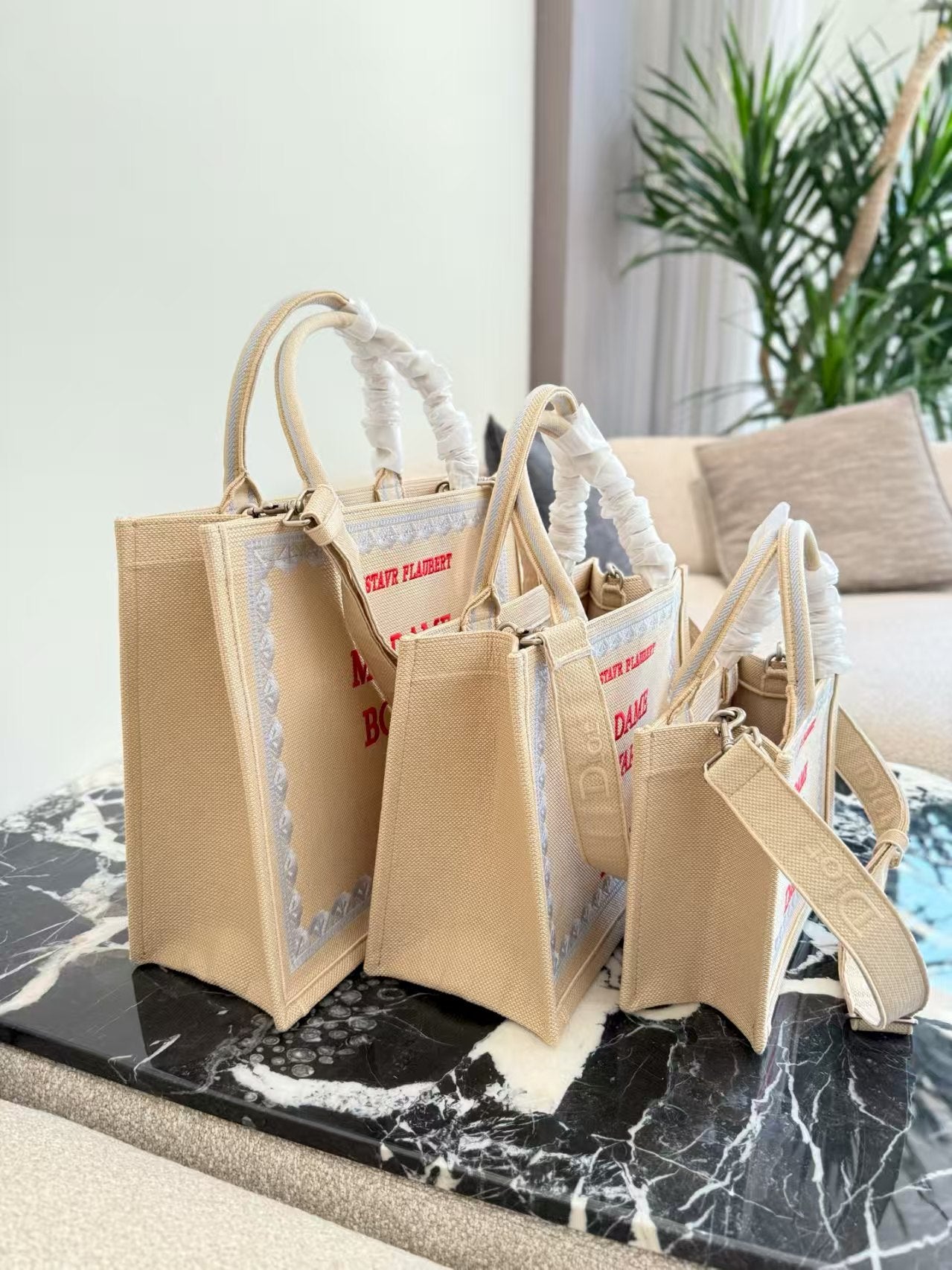 Embroidered Jacquard Letter Tote Bag