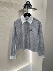 Detachable collar striped short shirt