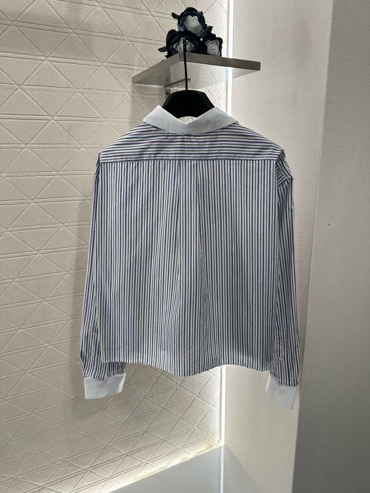 Detachable collar striped short shirt