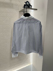 Detachable collar striped short shirt