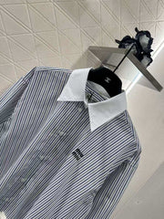Detachable collar striped short shirt