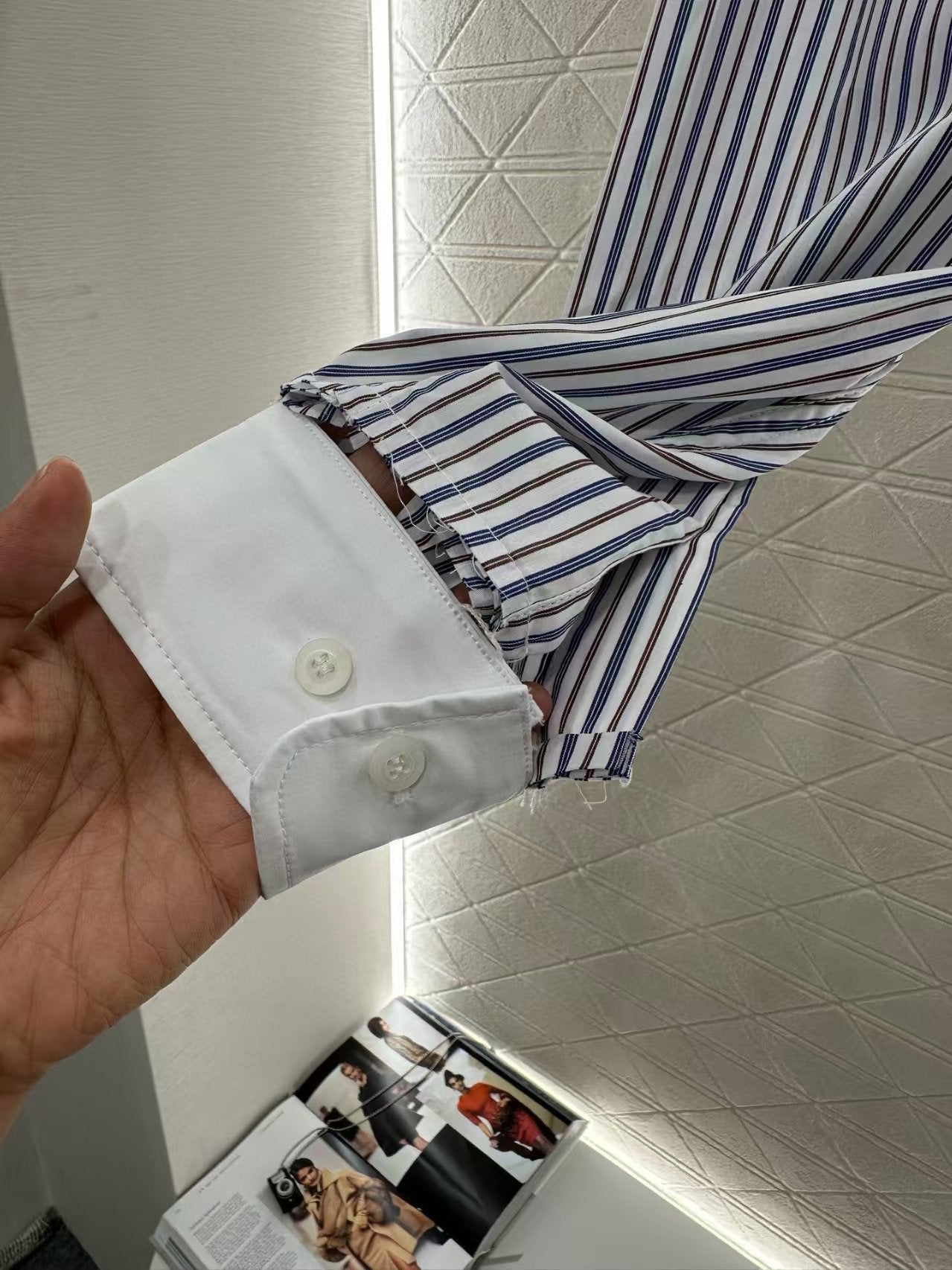Detachable collar striped short shirt