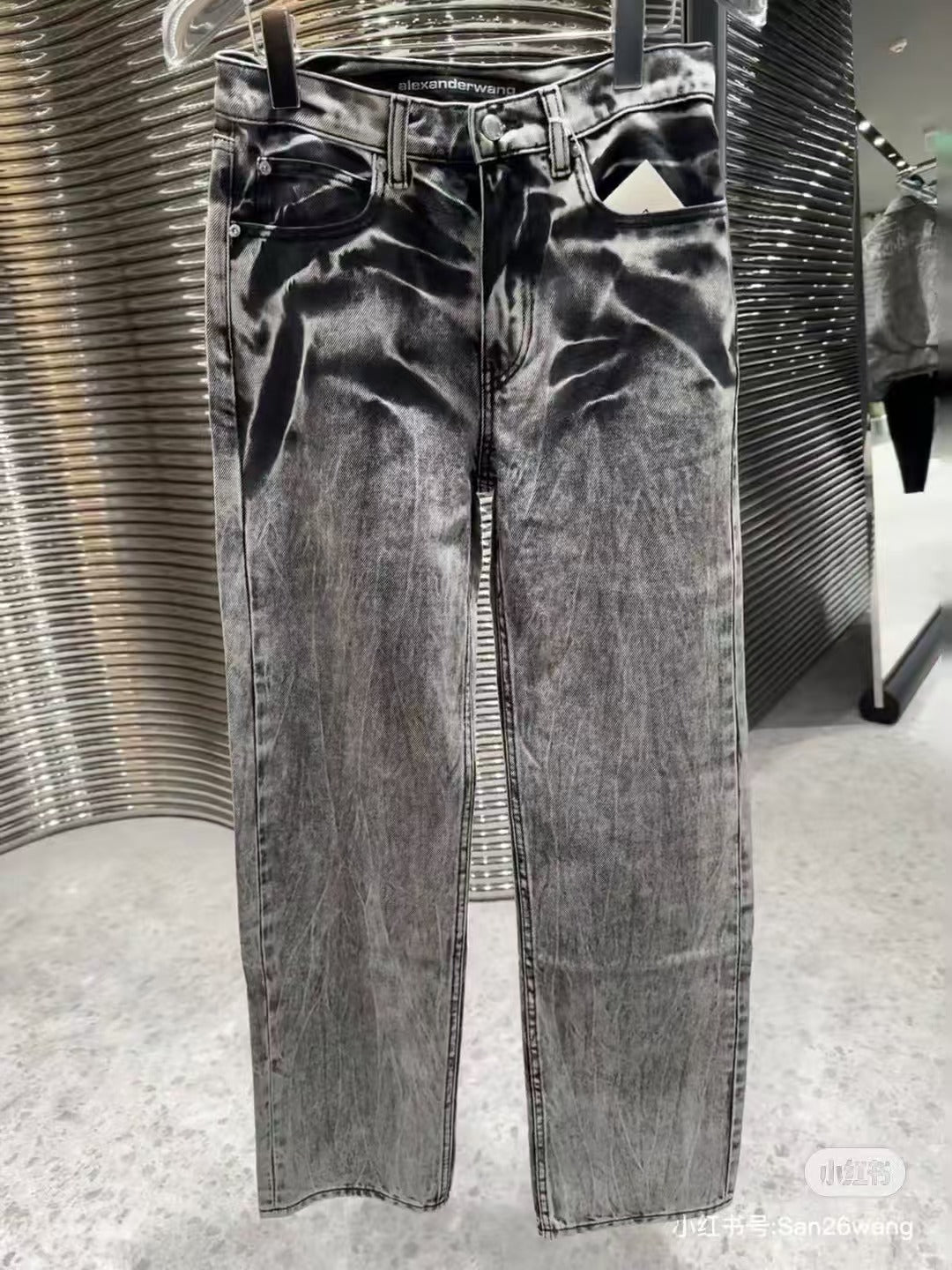 Washing stone straight leg jeans